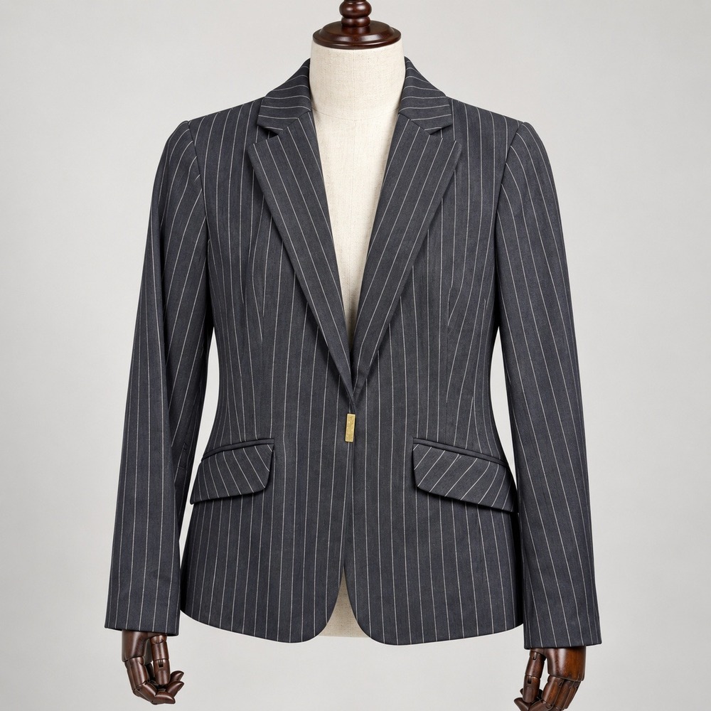 Apostrophe Stretch Pinstripe Blazer Charcoal Gray Single Button Suit Jacket 14